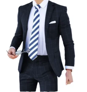 Plaid Design Men Wedding Suits Fashion Check Suit 2 Pieces Men Vintage Prom Banquet Vintage Tuxedo (Blazer+Pants)