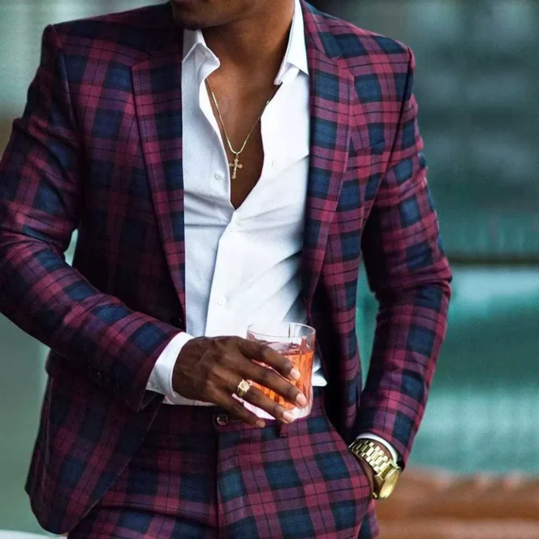 Plaid-Wedding-Tuxedos-Slim-Fit-2-Pieces-Mens-Suit-Custom-Made-One-Button-Peaked-Lapel-Blazer-JacketPant