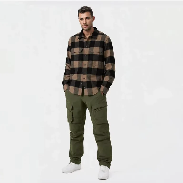 Plus-Size-Checked-Wool-Blend-Mens-Jacket-Shirt