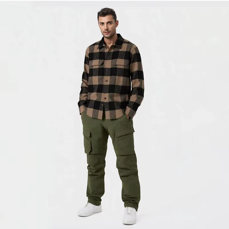 Plus Size Checked Wool-Blend Men's Jacket Shirt
