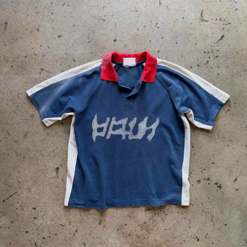 Plus Size Cotton Striped Jersey Rugby Polo Shirt for Men Boxy Fit