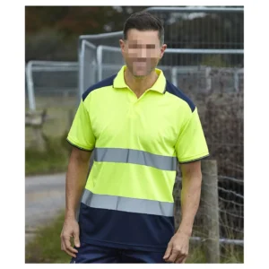 Polo Collar Color Block Reflective T Shirt 5cm High Visibility Strip Polar Fleece Fabric Birdseye Fabric Safety Work Shirt
