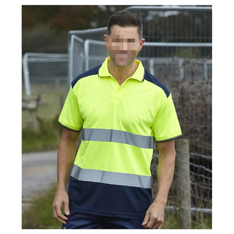 Polo-Collar-Color-Block-Reflective-T-Shirt-5cm-High-Visibility-Strip-Polar-Fleece-Fabric-Birdseye-Fabric-Safety-Work-Shirt