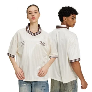 Polo Collar Contrast Cuffs T shirt 100% Polyester Oversized Football Jersey Athletic T Shirt Lightweight Breathable