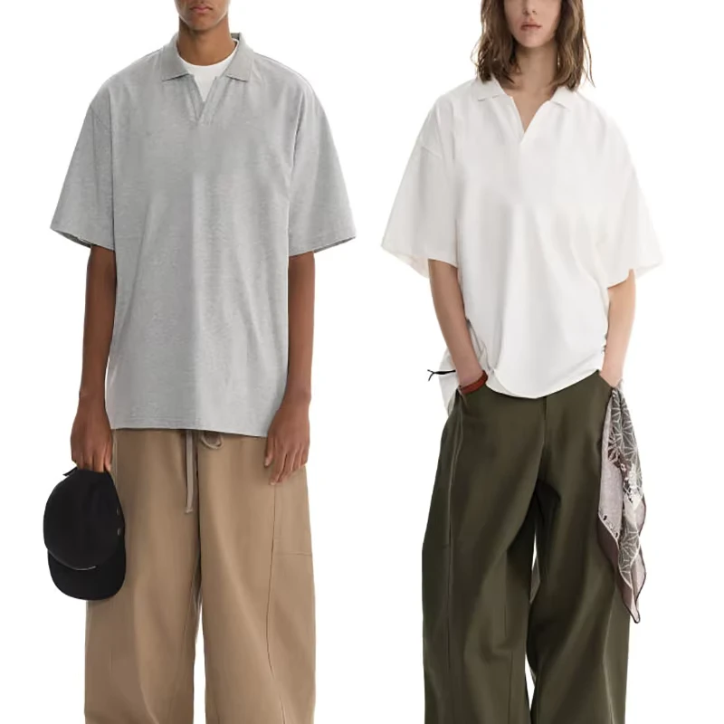 Polo Shirts Men 100% Cotton Oversized Casual T Shirt Fashion Drop Shoulder 300 Gsm Polo