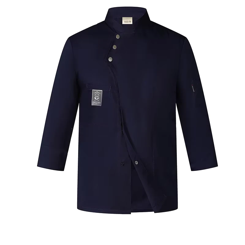 Poly Cotton Chef Jacket Double-Breasted Button Custom Logo Restaurant Uniform