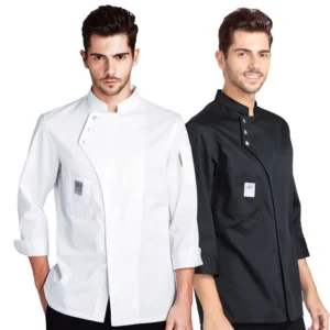 Poly Cotton Chef Jacket and Chef Coat Double Breasted Button Custom Logo Uniform Chef Clothes for Restaurant
