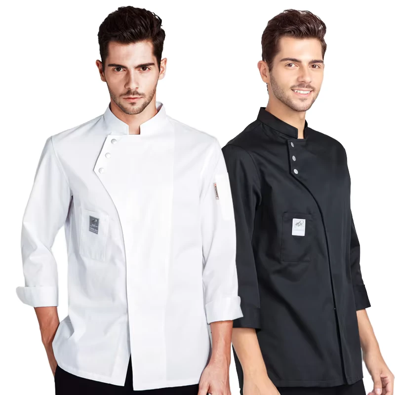 Poly Cotton Chef Jacket and Chef Coat Double Breasted Button Custom Logo Uniform Chef Clothes for Restaurant
