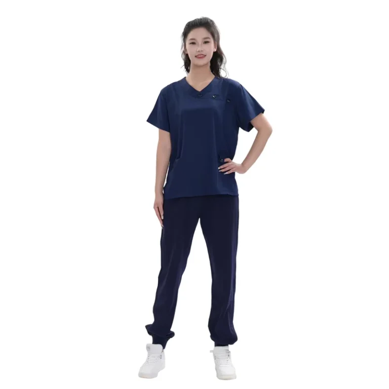 Polyester-4-Way-Stretch-Short-Sleeve-Medical-Uniform-Hospital-Nurse-Scrubs