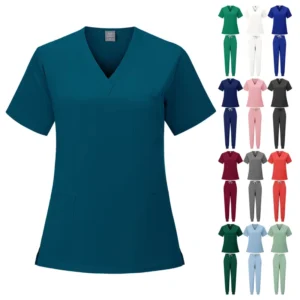 Polyester Breathable Thin Short-Sleeve Unisex V-Neck Scrub Set Quick-Drying