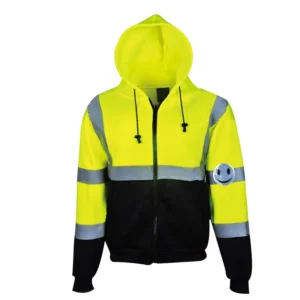 Polyester Class 2 Waterproof Reflective Winter Jacket with Soft Long Sleeves, Hoodie, and Hi-Vis Design