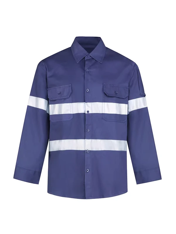 Polyester Cotton Anti-Static Breathable Hi-Vis Reflective Work Shirt for Road Construction