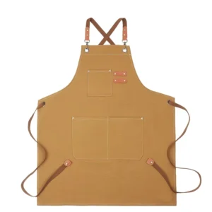 Polyester Cotton Canvas Bib Apron Waist-Level Sleeveless Adjustable Cross-Back Pockets Washable Restaurant
