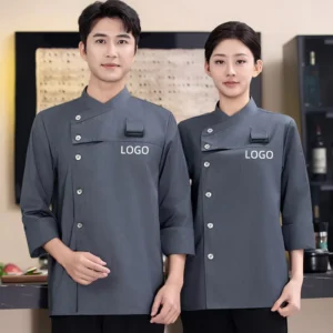 Polyester-Cotton Chef Clothing with Custom Logo Printing, Restaurant Summer Chef Uniform Workwear