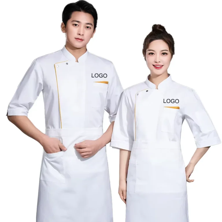 Polyester-Cotton-Chef-Work-Clothes-Seven-Quarter-Sleeves-Catering-Hotel-Chef-Uniform