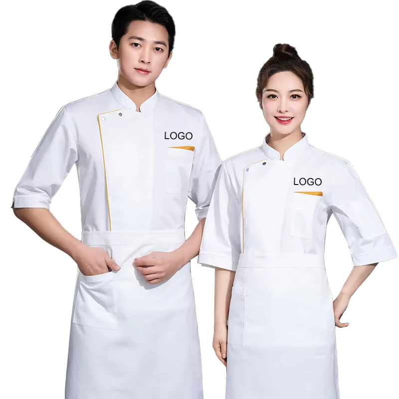 Polyester Cotton Chef Work Clothes Seven Quarter Sleeves Catering Hotel Chef Uniform