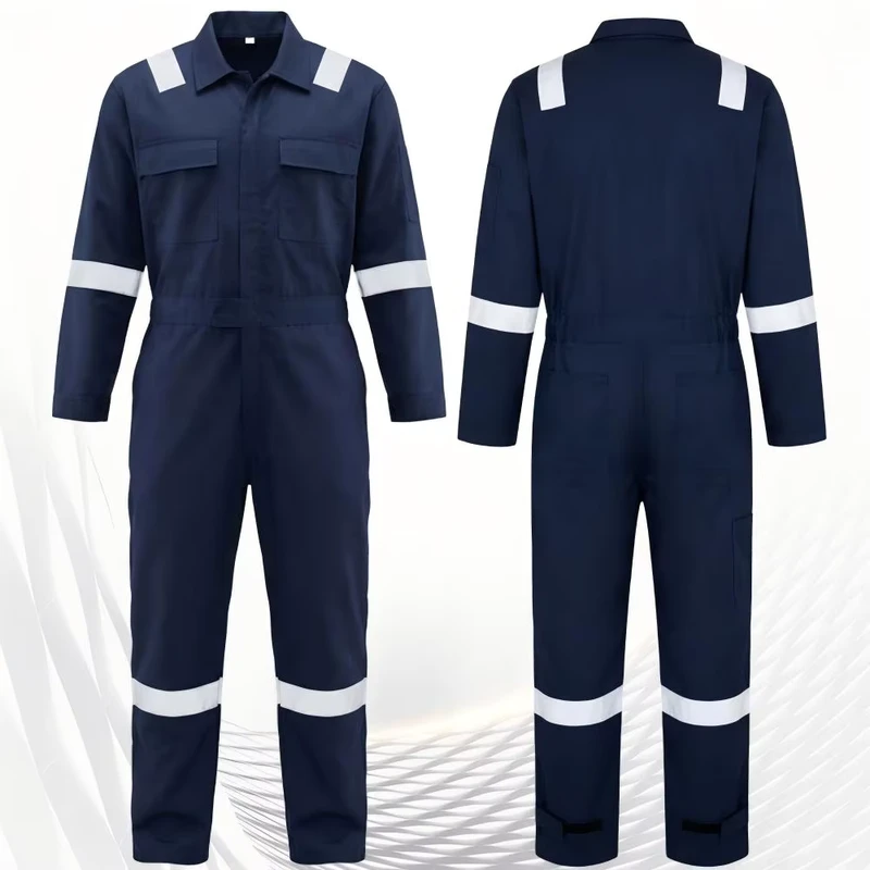 Polyester Cotton Dust Proof Work Coverall with Reflective Tape for Seamen Durable Customizable
