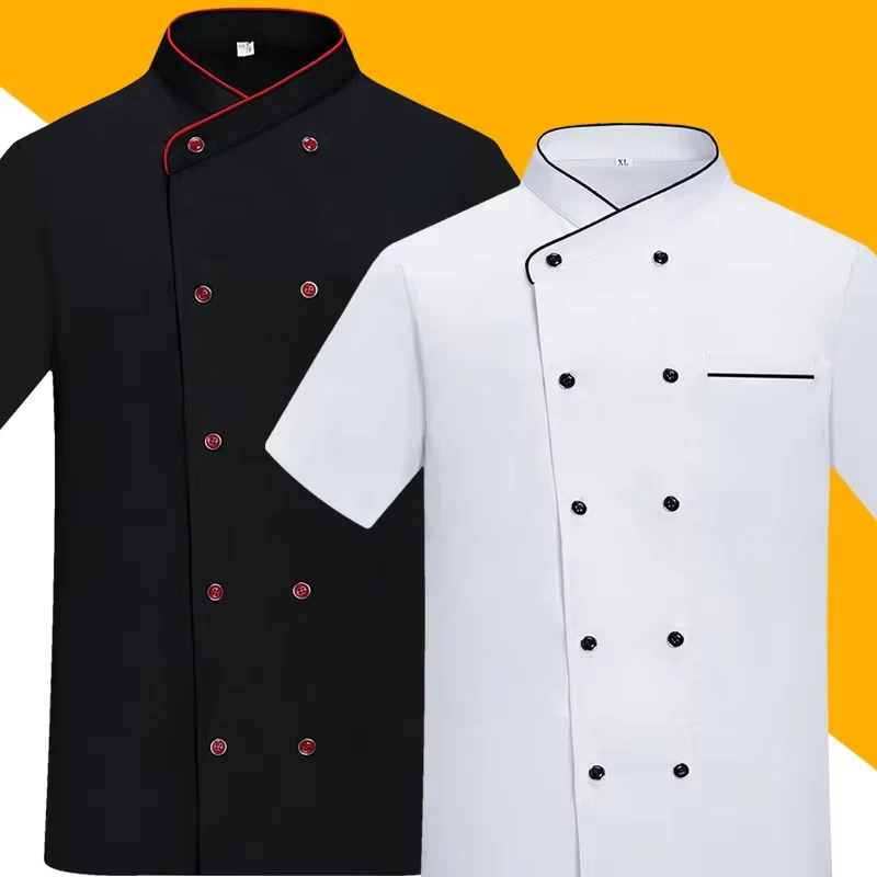 Polyester Cotton French Chef Uniform Short-Sleeve Jacket for Men and Women