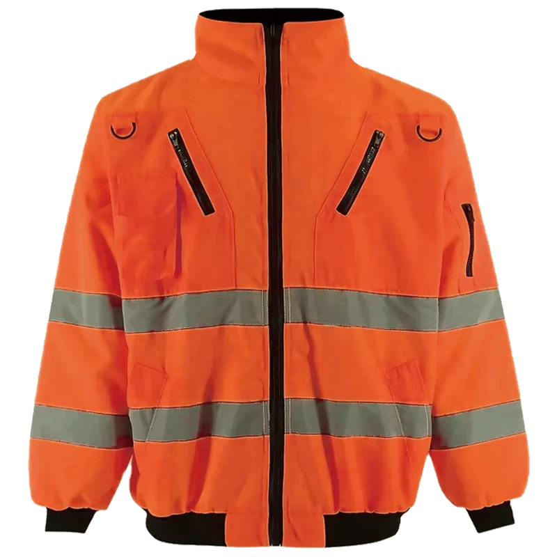 Polyester Cotton Safety Jacket with Reflective Material Winter Road Warm Fleece Lining Customizable Logo
