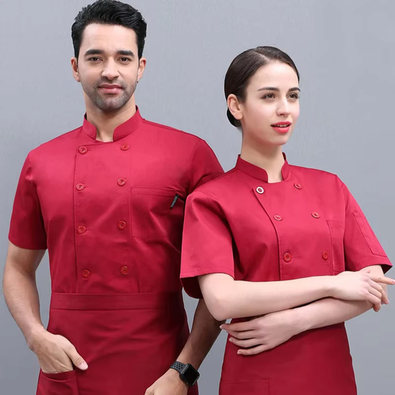 Polyester-Cotton Solid-Color Chef Coat and Jacket for Restaurants, Hotels, and Cake Shops