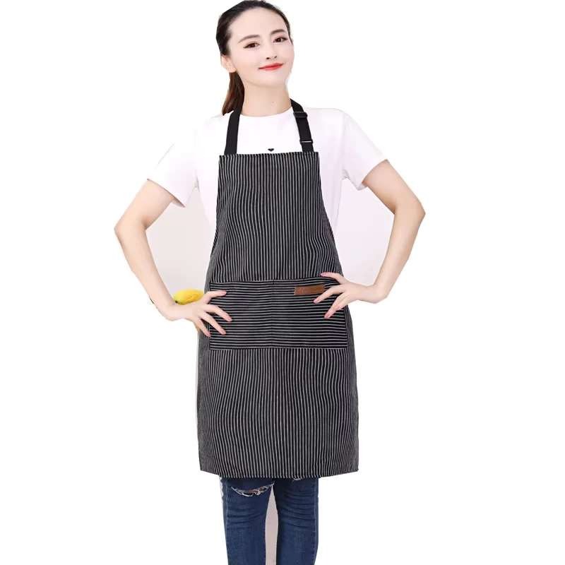 Polyester Cotton Striped Halter Waist Work Apron Unisex Restaurant Uniform