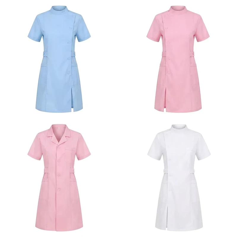 Polyester Cotton Woven Lab Coat Hospital Uniform White Nursing Dress Unisex Nurse Top Hospital Gown