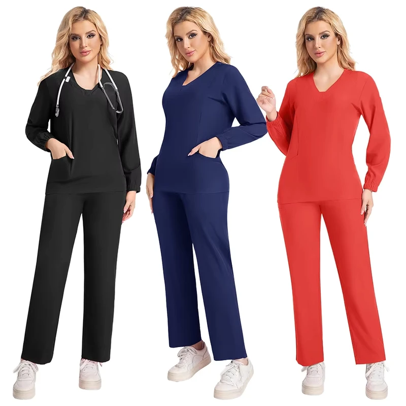 Polyester Dobby Nurse Scrub Uniform Set for Medical Use Spa Beauty Salon