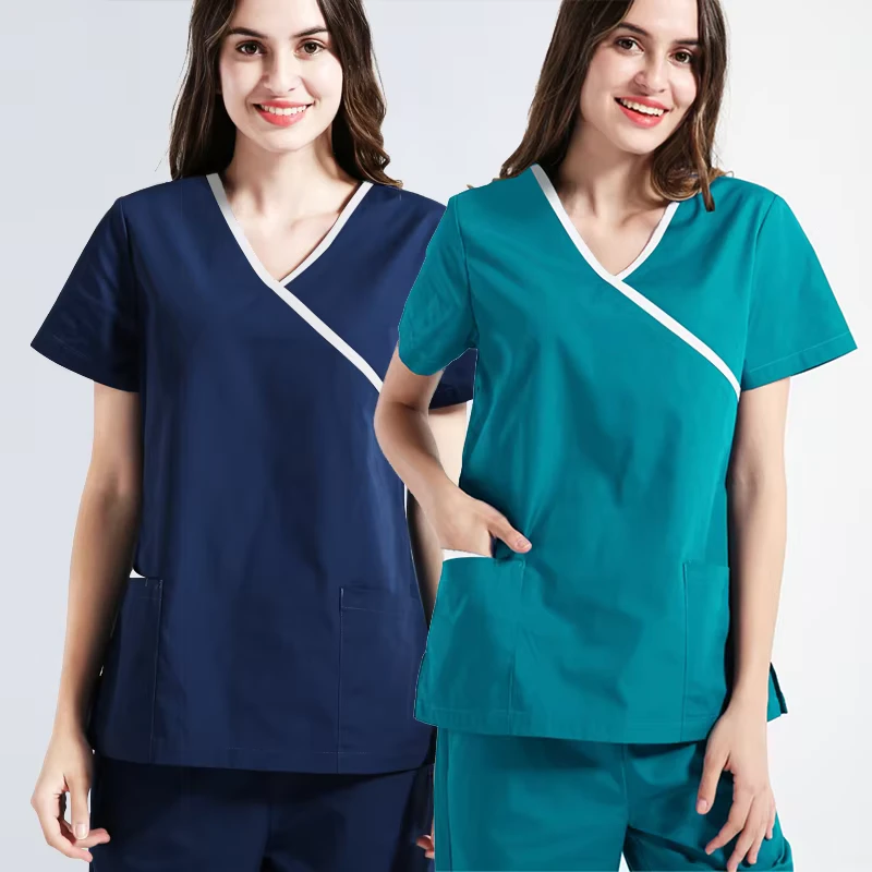 Polyester Lab Coat and Pants Scrub Set for Beauty Salon Pet Doctor Dental Clinic