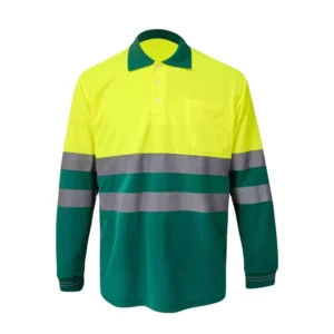 Polyester Mesh Breathable Hi Vis Yellow Polo Long Sleeve T-Shirt Workwear Reflective Safety Work Polo Shirts for Men