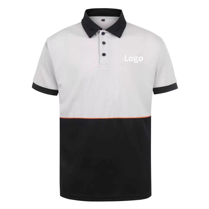 Polyester Mesh Polo Shirt, Quick-Dry Contrast Color, Short Sleeve Business Uniform