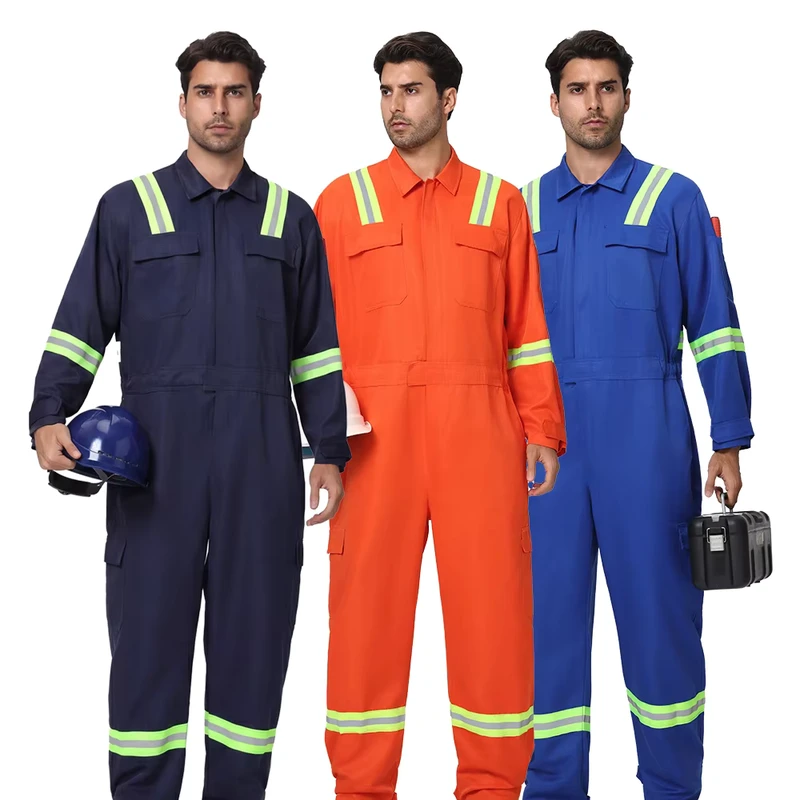 Polyester Multi pocket Custom Workwear Hi Vis Safety Overalls Mining Uniform Coveralls Reflective Stripe