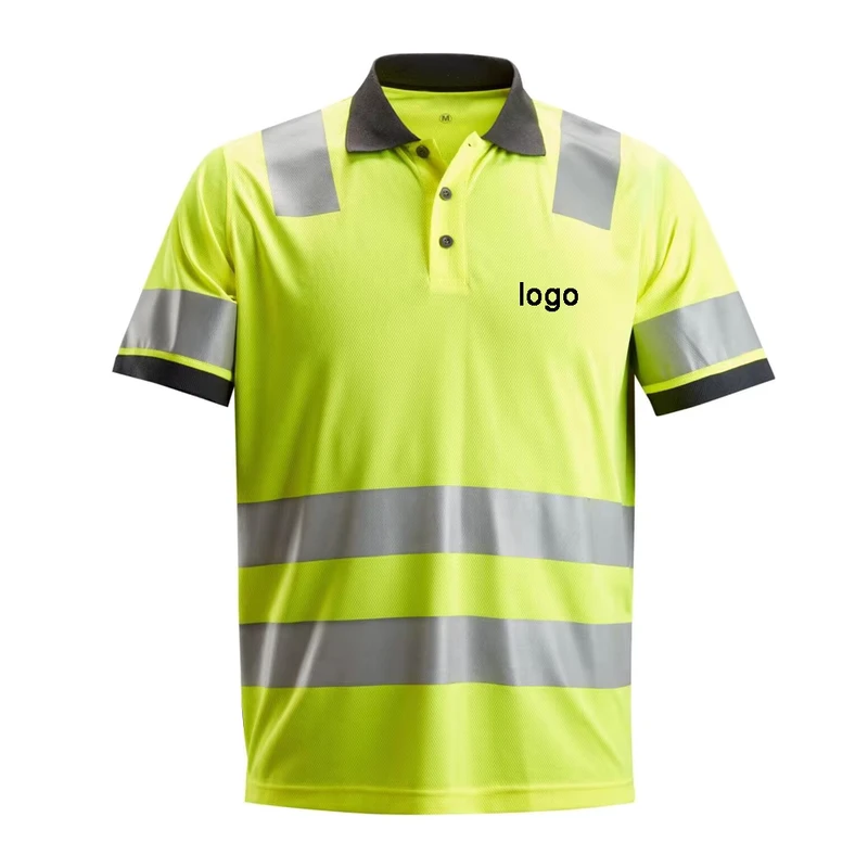 Polyester Pique Quick Dry Reflective Office Staff Uniform Polo Shirts Engineering Hi Vis Work Safety Polo Shirt