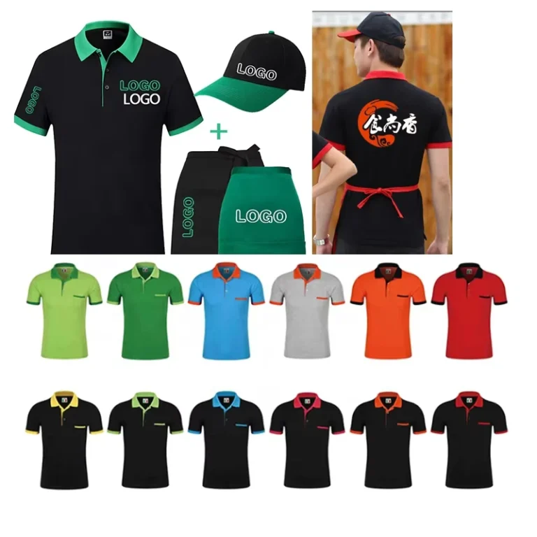 Polyester-Restaurant-and-Hotel-Staff-Work-Polo-Shirt-Custom-Logo-Printing-and-Embroidery-Green-Collar