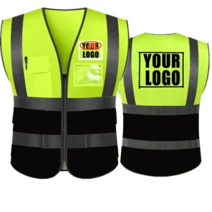 Polyester Road Traffic Safety Vest with Pockets Custom Reflective Logo ANSI Class 2 Breathable High Visibility