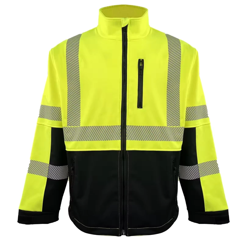 Polyester Softshell Safety Jacket Hi Vis Reflective Heat Transfer Tape Work Construction Jacket Men Waterproof