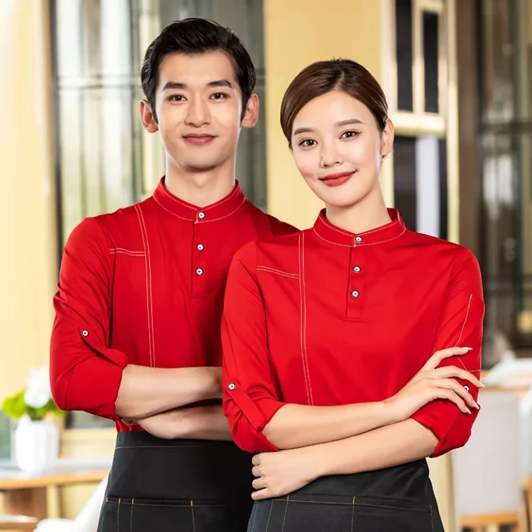 Polyester-Spandex-Catering-Restaurant-Coffee-Bar-Wait-Staff-Uniform-Unisex-Custom-Logo-Hotel-Staff-Uniform-for-Waiter-Waitress