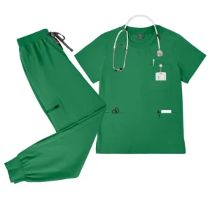 Polyester Spandex Eagle Green Round-Neck Scrub Top and Jogger Pants Medical Uniform