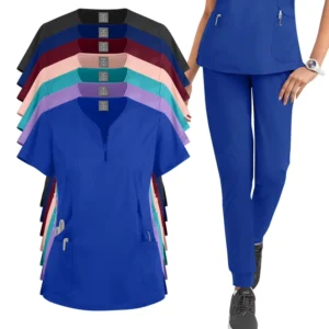 Polyester Spandex Hospital Nursing Scrub Set for Women and Men