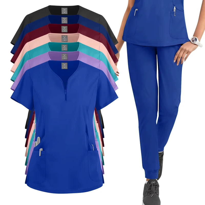 Polyester Spandex Hospital Nursing Scrub Set for Women and Men