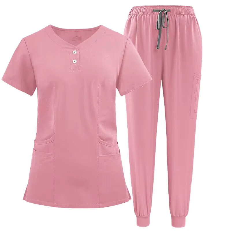 Polyester V Neck Split Custom logo Hospital Uniforms Scrubs Suits Medical Scrubs Suits Nurse Scrub Uniform Set