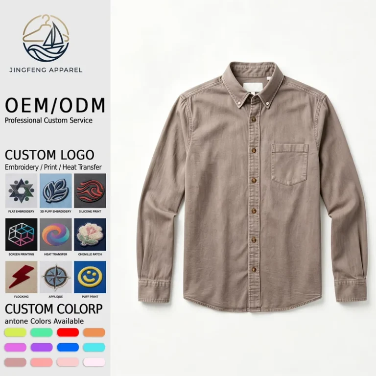 Poplin-Office-Shirt-Sand-Wash-Finish-Urban-Heritage-CVC-Custom-Logo-Utility-Shirt-Crisp
