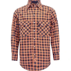 Popular FR Safety Clothing Snaps Fire Retardant NFPA2112 Fashion Printed Plaid CAT2 100% Cotton Loose Fit Shirt 6.5OZ Flame