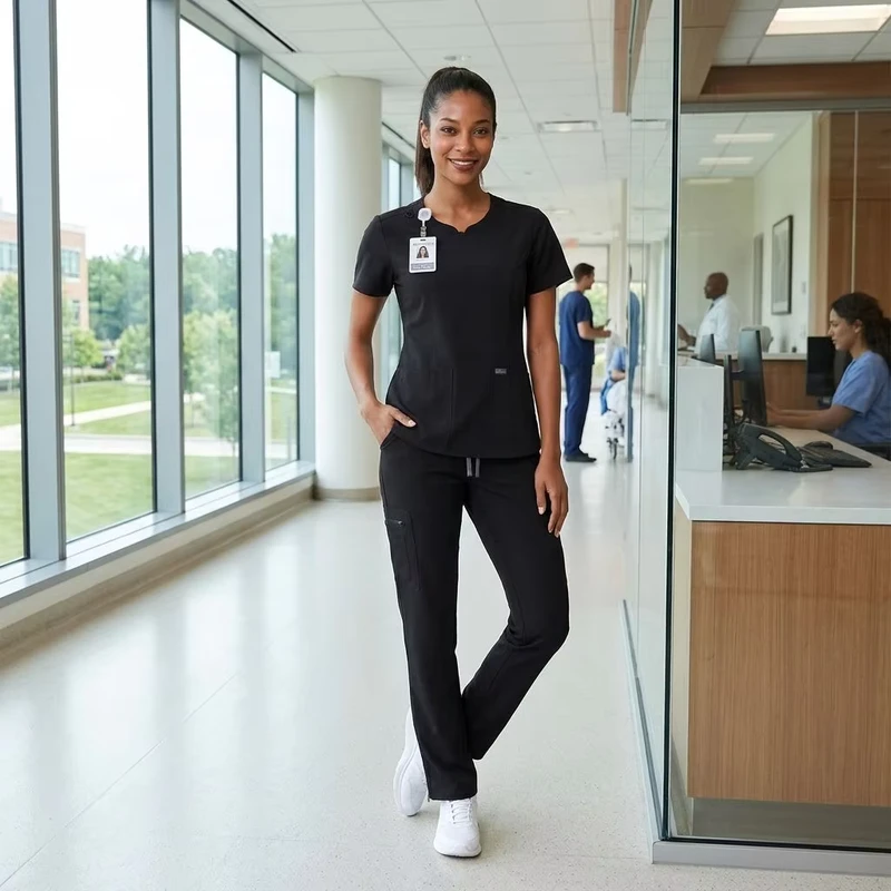 Premium 4 Way Stretch Unisex Medical Scrub Set Nurses 92% Polyester 8% Spandex Anti Microbial Yoga Style High Quality Healthcare