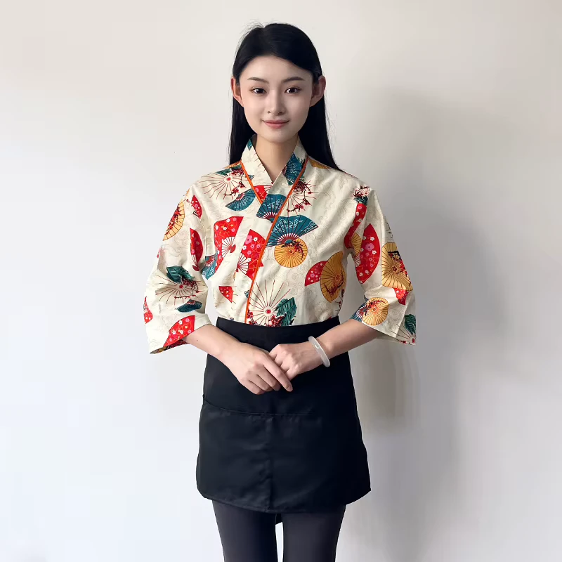 Premium Custom Kimono Chef Uniform Japanese Woven Workwear Coats for Sushi Restaurants and Izakaya Cuisine Staff with Logo