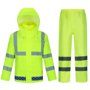 Premium High Visibility Waterproof Polyester Raincoat Jacket and Trousers