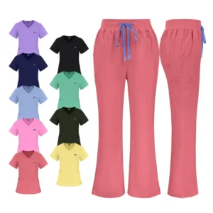 Premium Medical Scrub Suit Set Customize Hospital Nurse Uniform V Neck Slim Women Nursing Pant Top Cargo Pant Doctor Nurse Scrub
