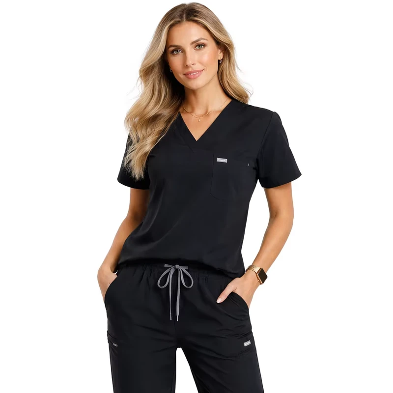 Premium Scrubs Uniforms Sets Straight Pants Stretchy Nursing Scrubs Sets V Neck 3 Pockets Tops Hospital Medical Uniforms