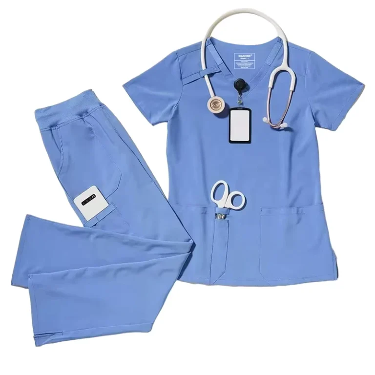 Premium-Women-Scrub-Set-V-Neck-Short-Sleeve-Elastic-Comfort-Medical-Uniform-Spandex-Rayon-Polyester-Hospital-Nursing-Workwear