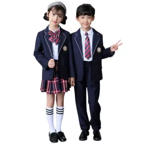 Primary School Students’ English Style School Uniform for Spring Autumn Summer Plaid Shirt