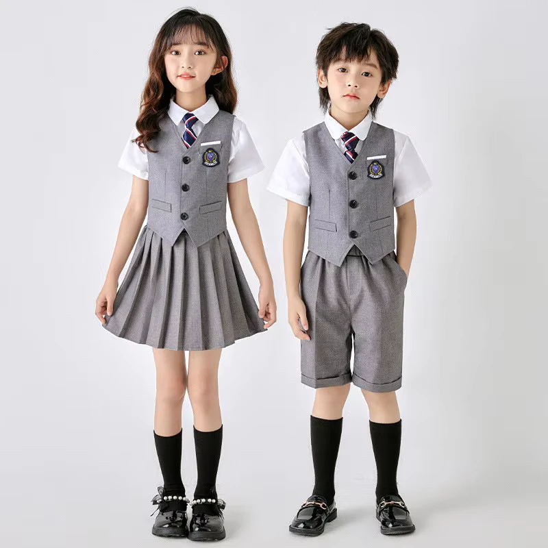 Primary School Students' Three piece School Uniform With a Tie Style Waistcoat Set